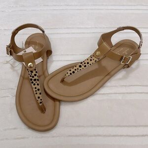 Made in Italy Genuine Leather Calf Hair Leopard Thong Sandals